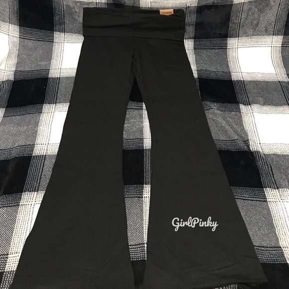 victoria secret PINK flared BLACK foldover leggings BLING LOGO SIZES XS-XXL - Picture 4 of 8